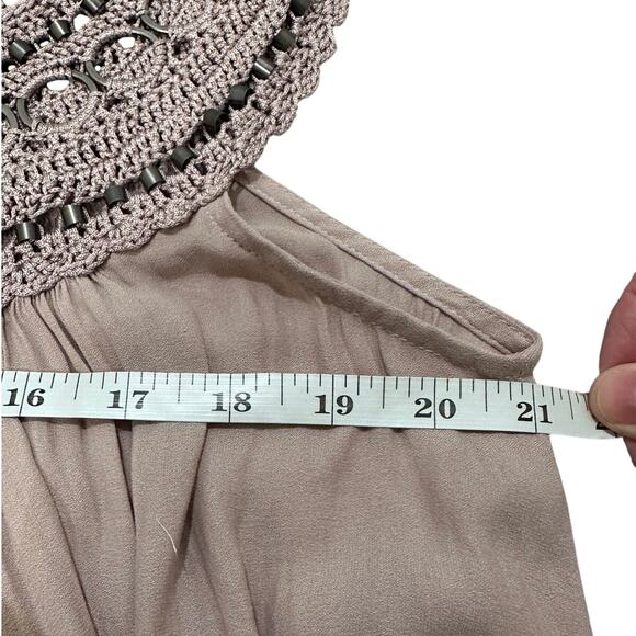 Free People Dusty Pink Cropped Embellished Macrame Boho-Chic Blouse Medium - Picture 7 of 9